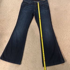 7 for all mankind jeans w/flare bottom, button fly slight wiskering, fall season